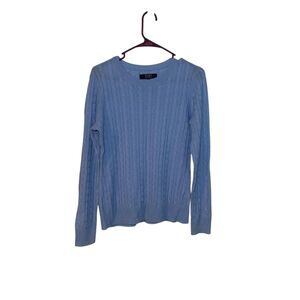 Alex Marie Womens Baby Blue Cable Knit Cashmere Sweater S Preppy Old Money